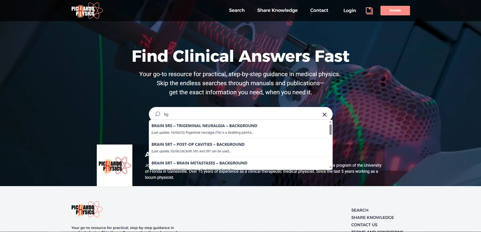Actual Pichardo Physics Clinical website homepage screenshot