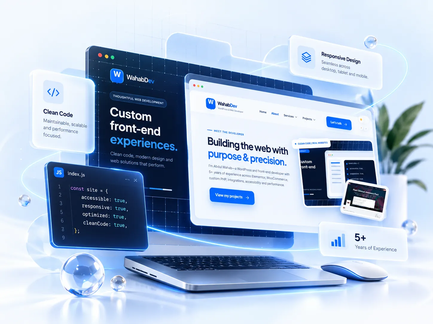Illustrated professional web-development workspace and interface