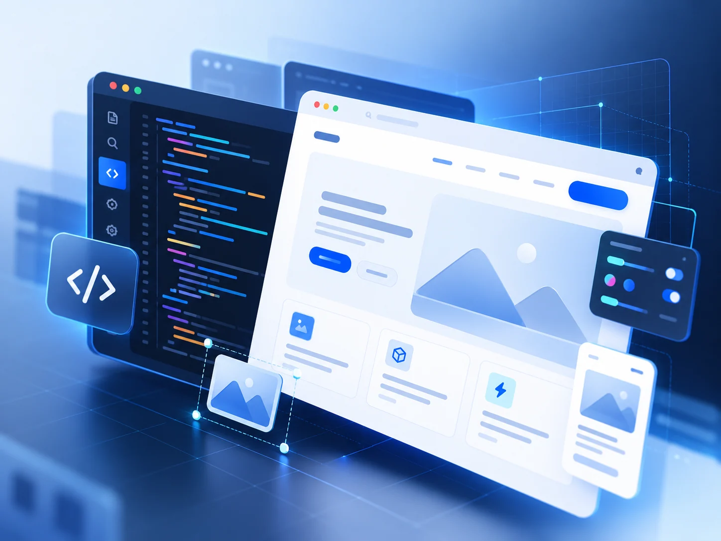 Professional web development graphic for Front-End Development