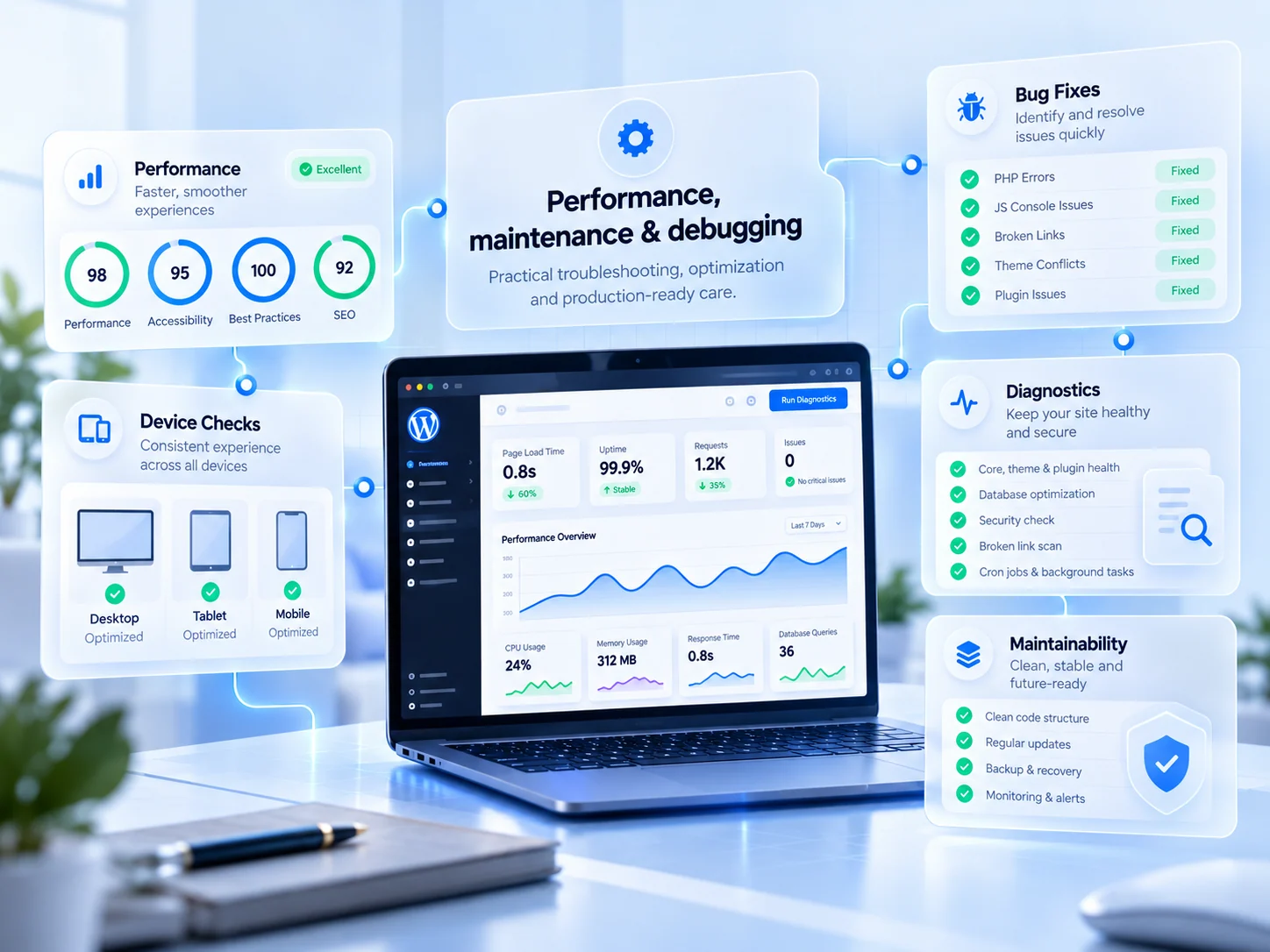 Graphic showing Ongoing monitoring mindset for website development