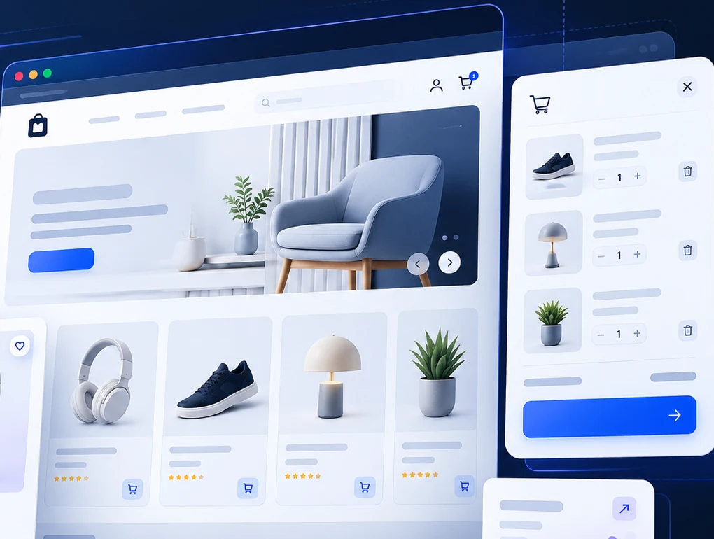 Professional web development graphic for Shopify & Squarespace Development
