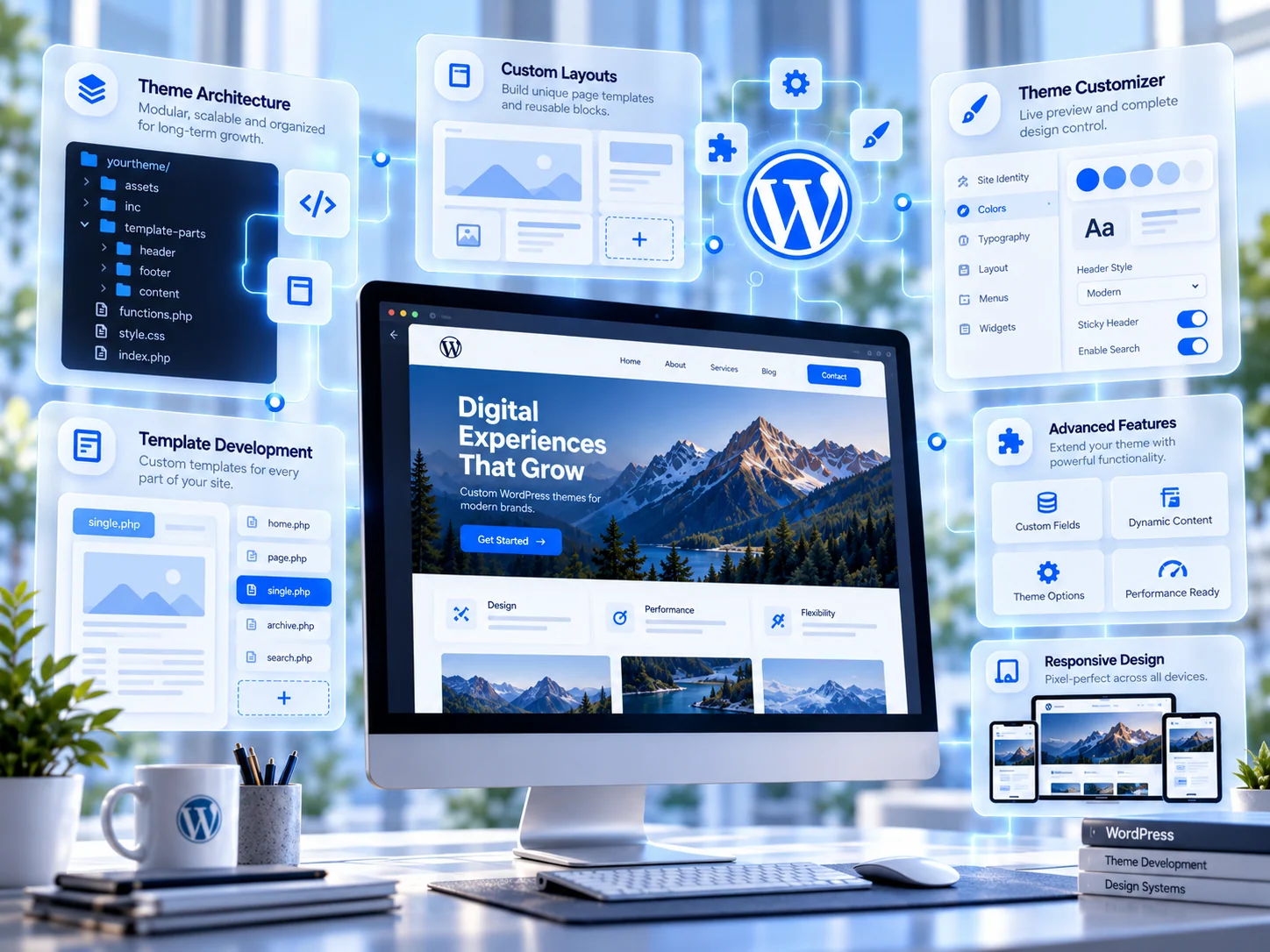 Custom themes — website service graphic
