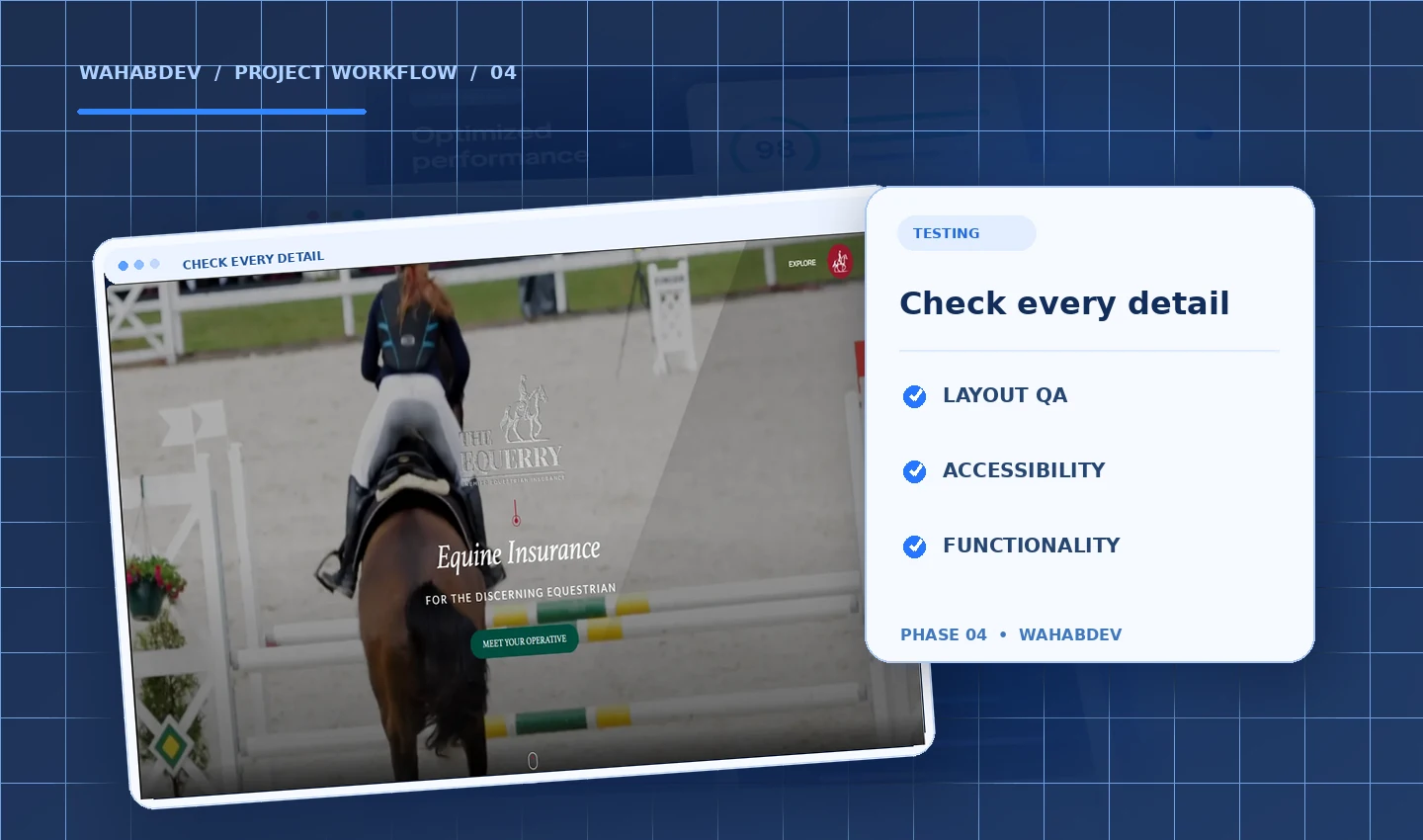 Test every detail — development process artwork with original portfolio website screenshots