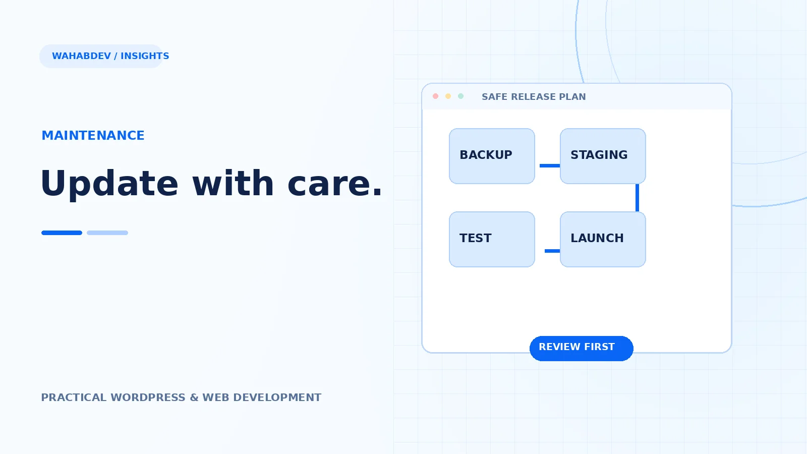 Original editorial illustration about wordpress theme maintenance: update safely without breaking your site