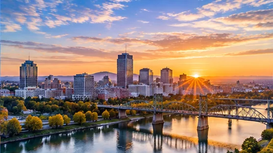 Editorial skyline-inspired scene for Portland, OR