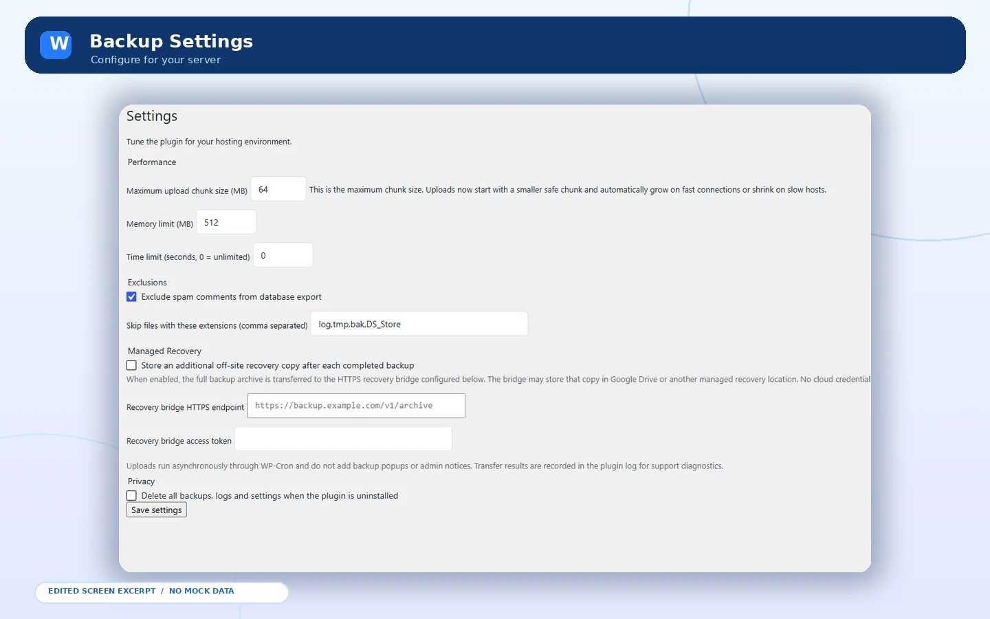 Migration settings: edited original plugin administrator interface